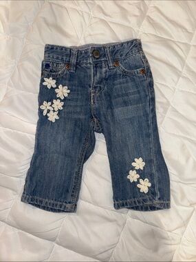GAP Dark Blue Denim Jeans with White Floral Appliqué
